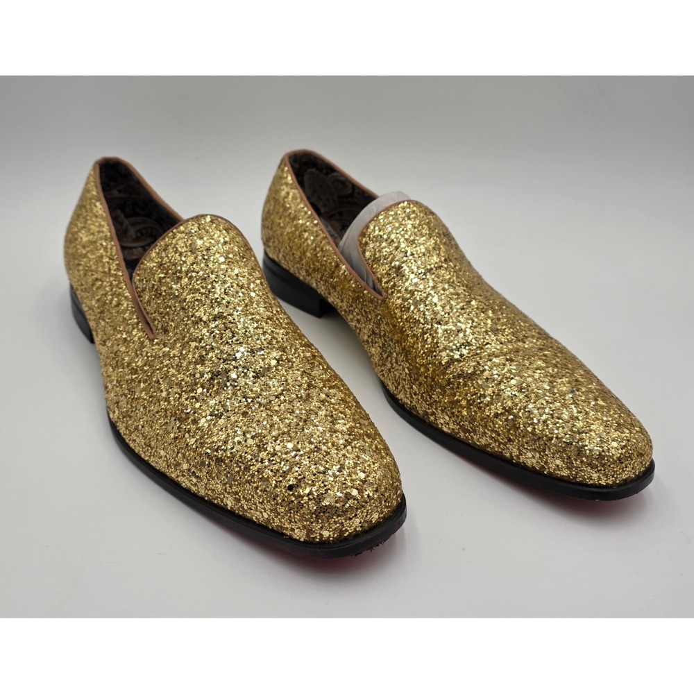 After Midnight Men's Gold Glitter Formal Loafers Red Bottom Dress Shoes Size 12